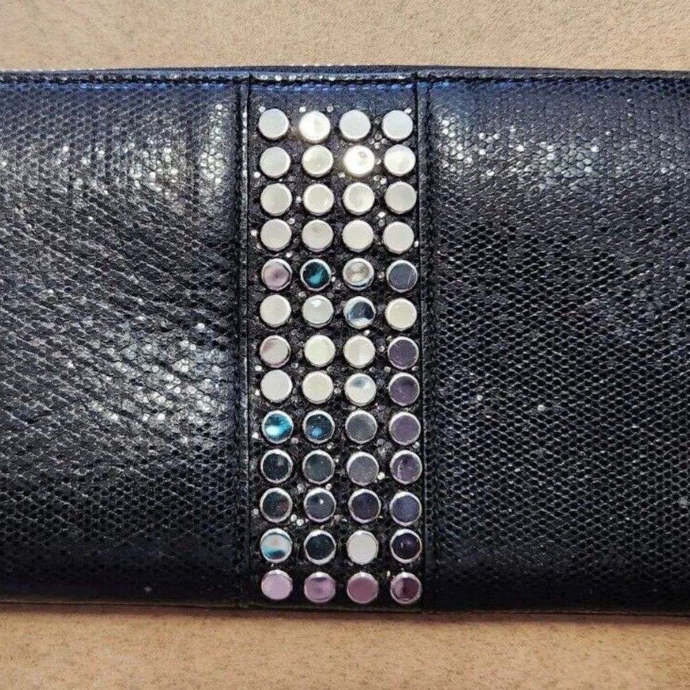 MILLY Silver And Black Studded Zip Around Wallet
